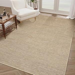 Neutral Indoor Outdoor Small Easy Jute Rug 3x5 Modern Washable Bedroom Rug Non Slip Outdoor Patio Throw Carpet Entryway Easy Jute Rugs for Porch Kitchen Living Room Backyard, Tan