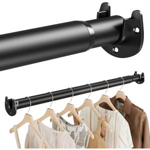 Closet Rods for Hanging Clothes, 17-84 Inches Stepless Adjustable Closet Rod, 1.3 Inch Heavy Duty Metal Closet Rod for Hanging Clothes, Closet Bar Black for Closet Wardrobes Laundry RV