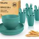 Wheat Straw Dinnerware Sets for 4, 20 PCS Unbreakable Lightweight Kids Plates and Bowls Sets, Dishwasher Microwave Safe Dinnerware Set, Perfect for Kitchen Dorm Camping Outdoor - Green