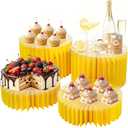 4Pcs Buffet Risers, Foldable Food Risers for Buffet Table, Acrylic Risers Display Stands, Dessert Table Display Set Cake Stands Tall Cylinder Stands for Party Wedding (Yellow)
