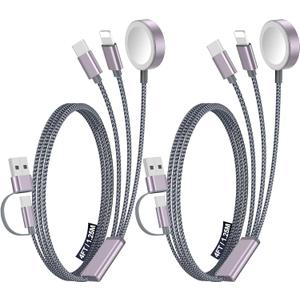 2Pack Multi Charging Cable Cord for Travel Vacation Essentials,Apple Watch Charger,iPhone 17 Charger,[3-in-2] USB A/Type C/Lightning Cable for iWatch,iPhone 17-11,Xbox Series X&S,Airpods,Home,Office