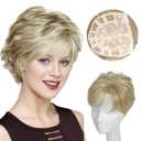 CROWN GUIDE Short Pixie Cut Hair Toppers for Women with Thinning Hair - Clip-In Synthetic Topper with Bangs, 7x7 Breathable Base - Daily Wear Topper for Senior Women & Short Hairstyles (Blonde)