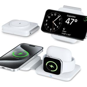 3 in 1 Charging Station for Apple Multiple Devices, Foldable Travel Wireless Charger for iPhone 16 15 Pro Max 14 Plus 13 12, Apple Watch Charger Ultra2 10 9 8 7 6 5 4 3, for AirPods Pro 4 3 2 (White)