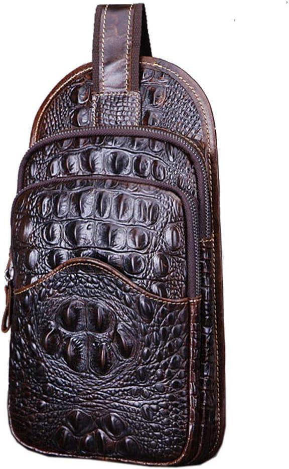 Hebetag Crocodile Genuine Leather Sling Crossbody Bag for Men Travel Outdoor Hunting Hiking Camping Shoulder Chest Pack Backpack Daypack Coffee