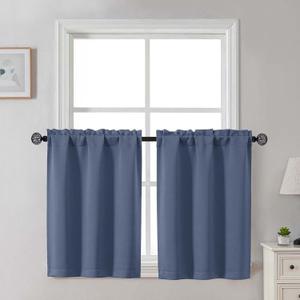 Gwine Denim Blue Blackout Curtains 30 Inch Length, Short Kitchen Curtains for Bedroom Bathroom Basement, Light Blocking Half Window Tier Window Treatments Rod Pocket, 2 PCS, Each 30" Wx30 L