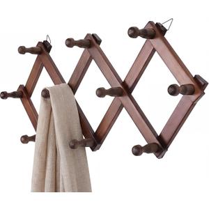 SCUNDA Expandable Hat Hanger for Wall,10 Wall Hooks Organizer for Hat, Coat, Cap, Mug - Space Saving Wall Mounted Hat Rack for Living Room, Entryway, Office (Brown, 10 Hooks)