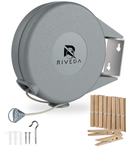 Retractable Clothesline  Portable Heavy Duty Indoor and Outdoor Washing Line  45 Feet PVC Retracting Clothes Line with Wall Mount Hang The Wet Dry Clothing Laundry  Easy Installation (Grey)