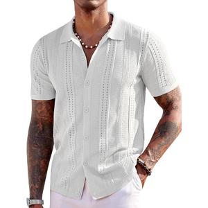 COOFANDY Knit Button Down Shirt for Men Short Sleeve Vintage Polo Shirt Casual Summer Beach Shirt White, 3XL