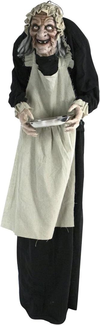 Haunted Hill Farm Life-Size 5.0-Ft. Talking Zombie Maid Animatronic
Life-Size 5-Ft Talking Zombie Maid Animatronic, Touch Lights and Sounds, Battery Operated, Indoor or Outdoor Décor