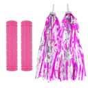 2 Pack Bicycle Bike Handlebar Scooter Streamers and Bicycle Handle Bar Grips,2 Types (Pink)