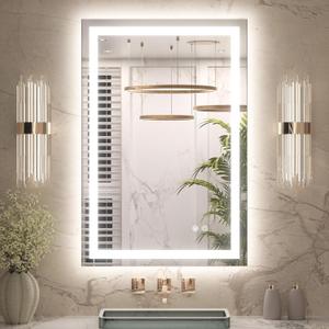 Keonjinn 24" x 36" Lighted Mirror for Bathroom Wall, LED Mirror with Frontlit & Backlit, Dimmable 3-Color Lights, HD Tempered Glass, UL-Listed LED Driver