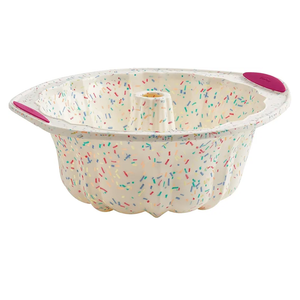 Trudeau 5118558 Structure Fluted Cake Pan Silicone Bakeware, Medium, Confetti White