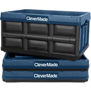 CleverMade Collapsible Storage Bins 32L 3 Pack Heavy Duty Foldable Storage Bins with Built-In Handles for Garage Storage and Home Organization - Ocean