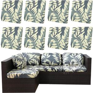 8Pcs Outdoor Cushion Covers, Patio Cushion Covers,Stretch Elastic Slipcovers, Replacement Washable & Reusable Furniture Protector for Patio Couch (Black Fantasy-Pattern,Cover Only)