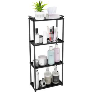 VOTZAAQ Matte Black 4 Tier Bathroom Organizer Countertop, Stainless Steel Perfume Tray and Vanity Countertop Shelf, Makeup Skin Care Bathroom Organizers and Storage for Dresser, Kitchen