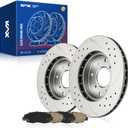 KAX Front Brake Kit, Drilled and Slotted Brake Rotors, Ceramic Brake Pads | Fits Honda Accord 1998 1999 2001 2002 (Sedan 2.3L Only; 4 Lugs), Automotive Replacement Brale Kit (31243-D465A)