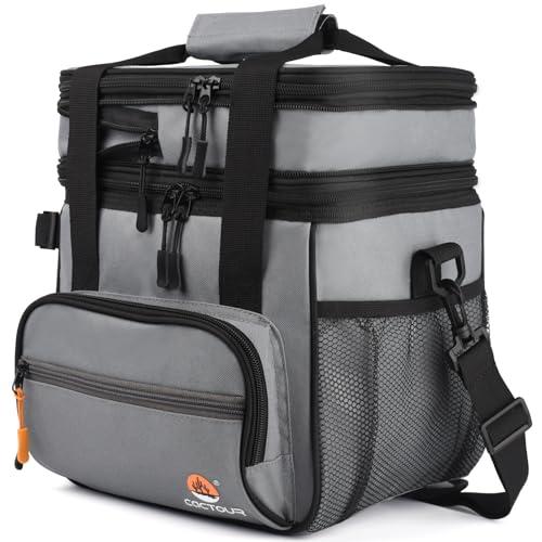 CaCTOUR Lunch Bag For Women Men, Double Deck Insulated Lunch Box - Expandable Leakproof Reusable Lunch Cooler Bag for Work Shift Outdoor Picnic Daytrip (Grey,18L)