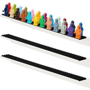 3-Pack Minifigure Display Case Holds Up To 72 Figures - Acrylic Floating Shelf Display With Brick Building Baseplates - Figure Display Cabinet Wall Mount - Minifig Organizer (Black Baseplates)