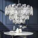 Chrome Crystal Chandelier Lighting 24.5'' for Dining Rooms Bedroom Foyer Entryway Ceiling Hanging Pendant Chandelier Light Fixture Lamp, Medium-24.5''