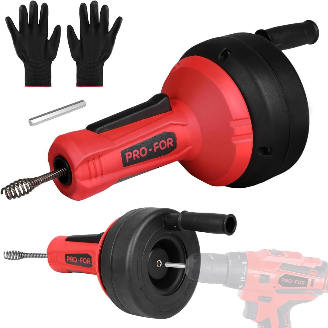 Drain Auger, 16.4FT Plumbing Snake Drain Clog Remover, Manual & Drill Powered Drain Snake for 0.752 Inch Pipes, Sink, Shower, Bathtub, Toilet, Kitchen Drain Cleaner Tool with Steel Cable