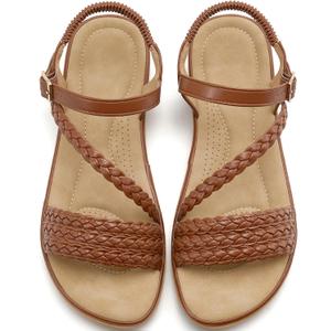 Aomigoct Dressy Womens Sandals Summer: Comfortable Strappy Flats Sandals Women - Casual Walking Woman Shoes, size 44