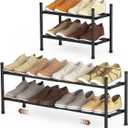 Expandable Shoe Rack, 2 Tier Shoe Rack for Closet, Stackable Adjustable Standing Metal Shoe Shelf Organizer Storage, Small Shoe Racks for Front Door Entrance Entryway(Black)