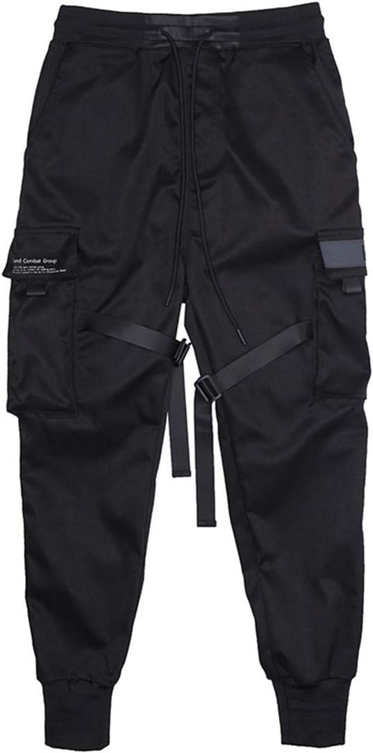 PAODIKUAI Men Techwear Matte Black Jogger Pants Relaxed Fit Streetwear Pants with Multiple Pockets (Black)