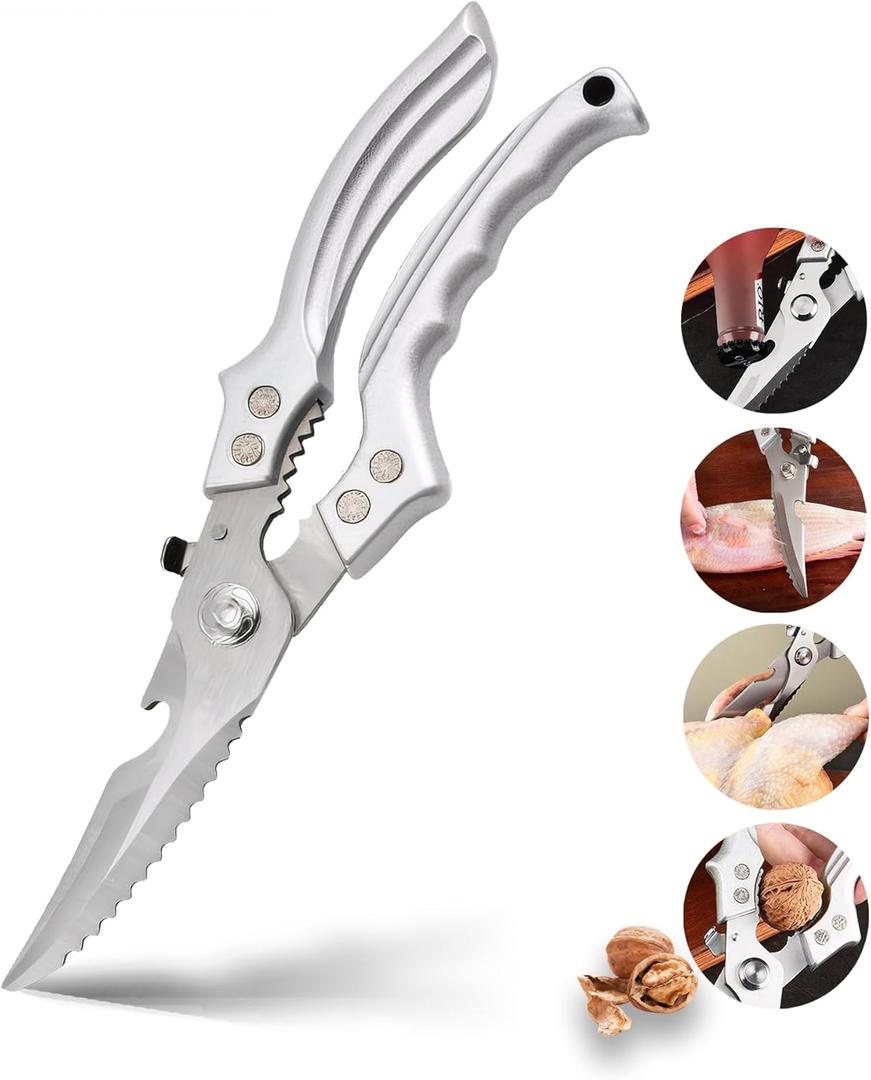 XQASIEO Heavy-Duty Stainless Steel Kitchen Scissors, All-Purpose Poultry Meat and Chicken Bone Cutting Shears