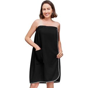 Women Bath Wrap Towel Robe after Shower Knee Length Spa Towels for Body Adjustable Snap Closure Black S-M Women Bath Wrap Towel Robe after Shower Knee Length Spa Towels for Body Adjustable Snap Closure Black S-M