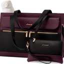 LOVEVOOK Laptop Bag for Women 15.6 Inch Tote Work Professional Leather Computer Briefcase Waterproof Handbag Shoulder Large Capacity Business Teacher Office Crossbody Purse (Black/Purple-1)