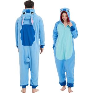 MAJ&COS Animal Onesies Adult Pajamas Halloween Cosplay Costume Unisex Onesie for Women Men (XX-Large, Zipper Blue Onesie)