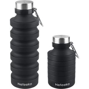 Nefeeko Collapsible Water Bottle, Reuseable BPA Free Silicone Foldable Water Bottles for Travel Gym Camping Hiking, Portable Leak Proof Sports Water Bottle with Carabiner (Black-27oz)
