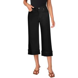 LookbookStore Capris Jeans for Women Wide Leg High Waisted Casual Summer Roll Hem Cropped Stretch Denim Jean Capri Pants, XL