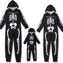 Family Halloween Skeleton Pajamas Funny Zipper Hooded Jumpsuit Matching Family Pjs Sleepwear (4-5T, Kid)