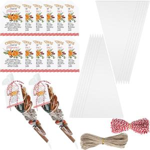 24 Set 50 Pcs Christmas Potpourri Cellophane Bags Potpourri Gift Bags Stovetop Simmer Instruction Tags Holiday DIY Crafting Kit for Home Xmas Party Gift Decor(7 x 14.6'',Triangle)