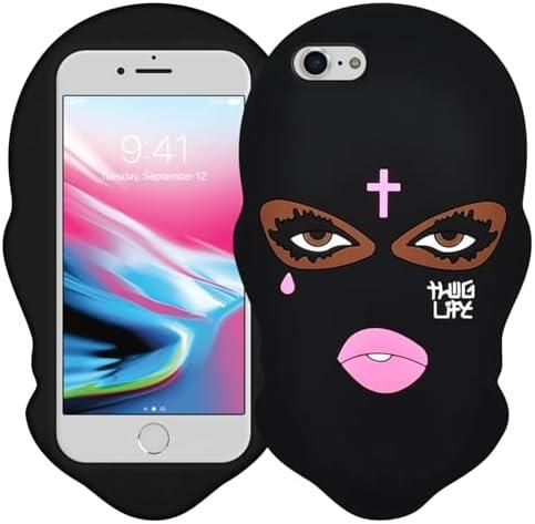 Boaretiu Soft Silicone Carton Quirky 3D Design iPhone 8/7/6 Case 4.7 Inch - Phone Case for Boy Girl Women Girly Funny Unique Mysterious Fun, Black Face