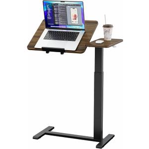 Ywin Medical Adjustable Tilt Overbed Bedside Table with Wheels, Swivel Portable Tray Table(27.6" W x 15.8" D), Small Standing Desk for Bedroom, Hospital, Couch, Office Use,Black Walnut