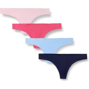 Amazon Essentials womens Seamless Breathable Underwear for Women Thong, Bonded Stretch (Pack of 4, 2XL, Blue/Pink)