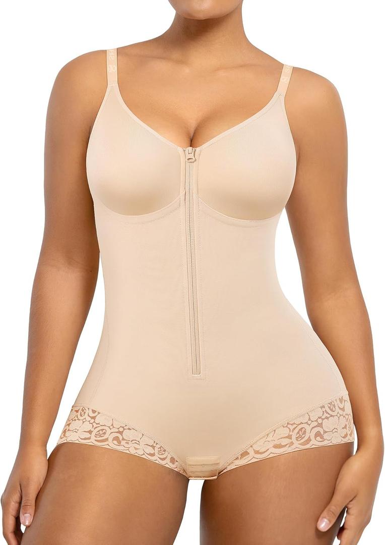 SHAPELLX Shapewear for Women Tummy Control Half Body Shaper Snatched Zipper Butt Lifting Faja Colombiana Bodysuits for Women (XX-Large, Skin)