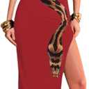 Women's Sleeveless Snake Printed Maxi Dress Sexy Hollow Out High Slit Bodycon Long Dress Evening Gown Party Dress (Red, S)