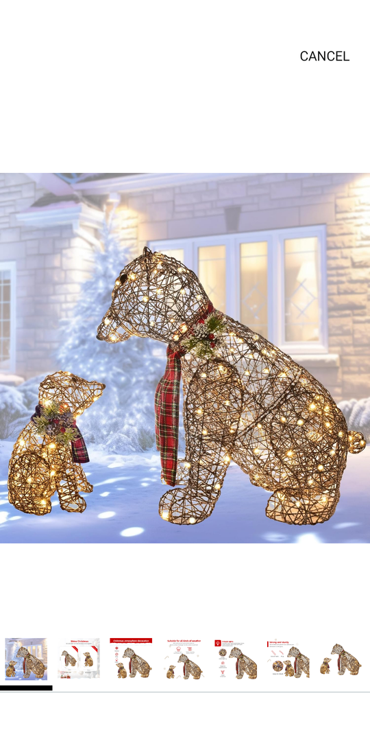 Lighted Polar Rattan Bear Family 2PCS - HOYECHI Large All-Weather Light Up Outdoor Christmas Décor for Front Yard and Lawn with 140 LED Lights, Zip Ties, and Ground Stakes