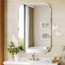 Beveled Scalloped Frameless Bathroom Mirror, 24" x 36" Beveled Bathroom Mirrors with Rectangle Shaped, Frameless Vanity Mirror for Over Sink, Fireplace, Entryway, Restroom
