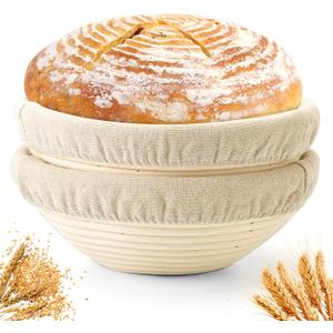 Bread Proofing Baskets Set of 2 10 inch Round Dough Proofing Bowls W/Liners Perfect for Home Sourdough Bakers Baking (10Inch, Round)