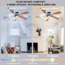 Ohniyou 52 Flush Mount Farmhouse Ceiling Fan with Lights, Remote & APP Control Low Profile Indoor Outdoor Ceiling Fans, Dimmable, Quiet DC Motor, Reversible, Black+Wood Color