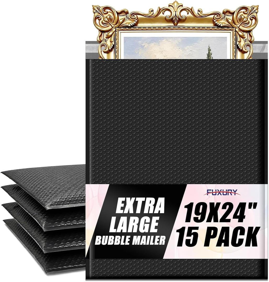 Fuxury Bubble Mailers 19x24" 15 Pack Black Large Padded Envelopes, 19x24" 15PC