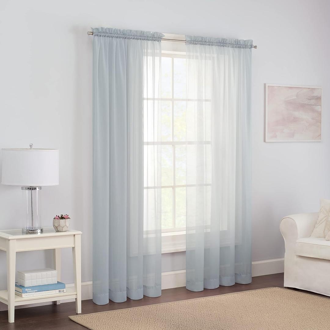 Pairs to Go Victoria Voile Modern Sheer Rod Pocket Window Curtains for Living Room (2 Panels), 59 in x 84 in, Grey, 2 Count