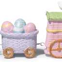 Hodao Easter Bunny Train Figurine, Woven Look Spring Table Decor with Eggs and Carrots, Bamboo-Style Easter Decoration for Home, Mantel, Shelf & Farmhouse Spring Display (Multicolor-3)