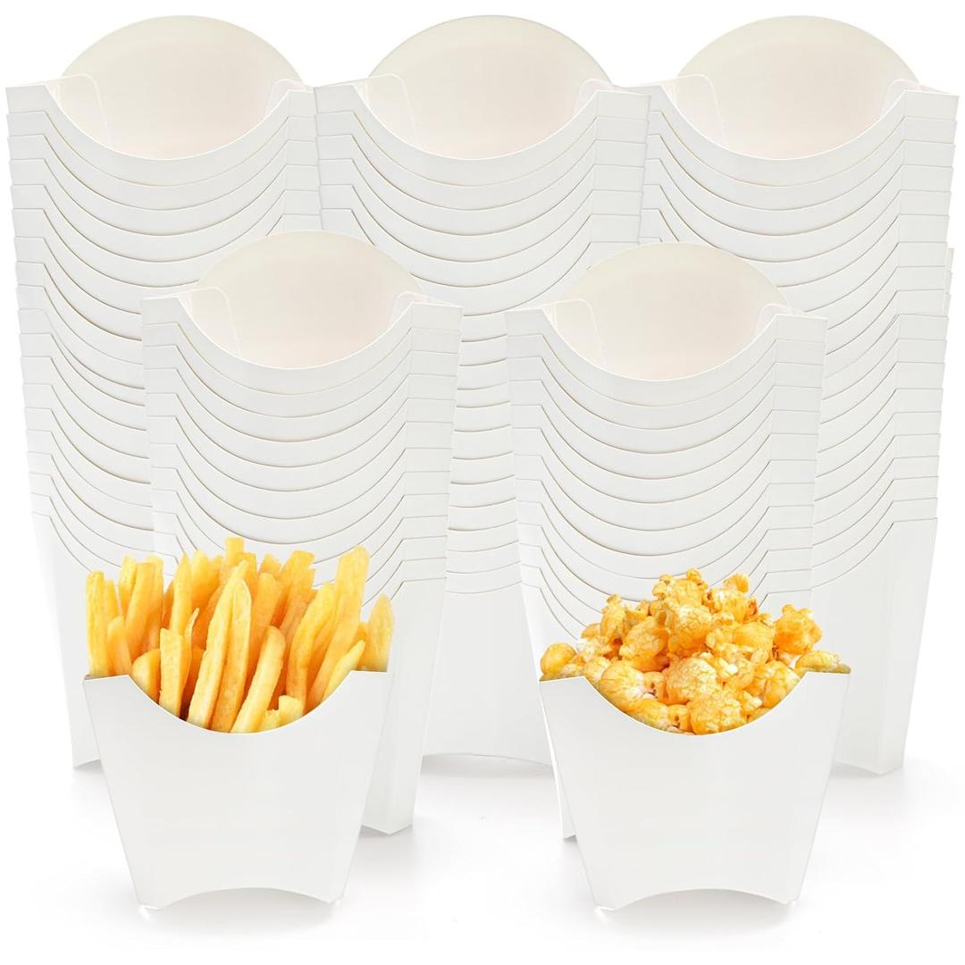 Lyellfe 250 Pack French Fry Holder, Disposable To Go French Fry Container Box, 4 Oz Stackable White Kraft Paper Charcuterie Cups for Fries, Onion Rings, Popcorn, Take Out, Party, Grease Resistant