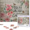 Christian Jigsaw Puzzles 500 Pieces for Adults, Trust in The Lord Bible Quote with Roses & Sheet Music, Religious Wooden Puzzle for Stress Relief, Faith-Based Gift & Wall Decor (Black Pink)