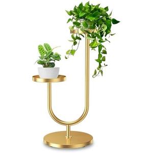 Matekxy U-Shape Metal Plant Stand Indoor Outdoor Stable Mid Century Flower Pot Feel Tool Holders Corner Tall Plant Shelves Planter Rack Display for Livingroom, Bedroom, Office - Gold